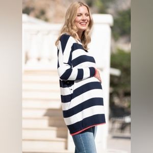 Seraphine Bold Stripe Cotton Knit Maternity & Nursing Sweater Navy White
